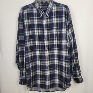 NORSPORT Men's XL Plaid Corduroy Long Sleeve Button Down Shirt 100% Cotton Blue